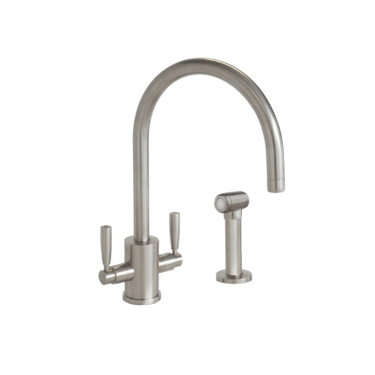 PERRIN & ROWE - Orbiq one hole sink mixer with metal levers round spout & spray rinse in pewter NZ203