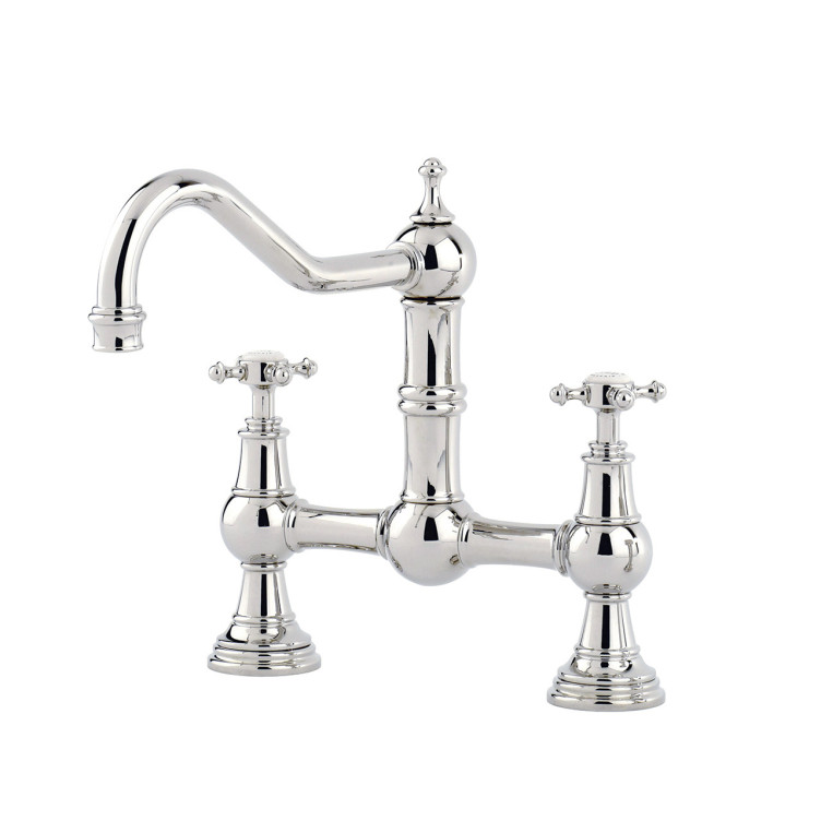 PERRIN & ROWE - PROVENCE country two hole kitchen mixer with crossheads in chrome NZ171