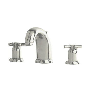 PERRIN & ROWE CONTEMPORARY - Three hole basin set with high spout and crossheads in pewter NZ123a