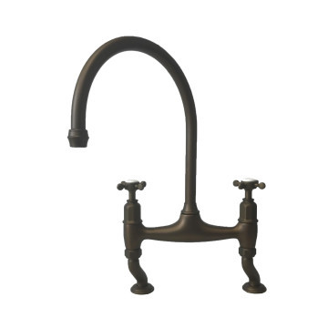 PERRIN & ROWE - Ionian 2 hole bench mounted mixer with crossheads and offset legs in English Bronze NZ190