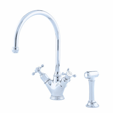 PERRIN & ROWE - Minoan one hole sink mixer with crossheads & spray rinse in chrome NZ145
