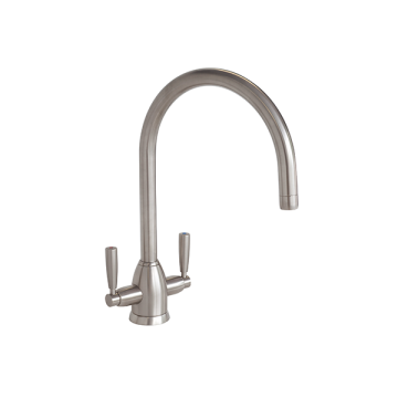 PERRIN & ROWE - OBERON one hole sink mixer with twin metal levers and round spout in pewter NZ174