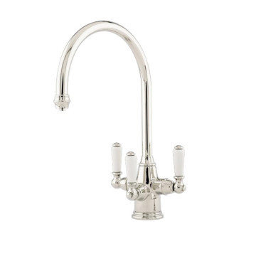PERRIN & ROWE - Phoenician Triflow sink mixer with 3 porcelain levers & filter system in nickel NZ144