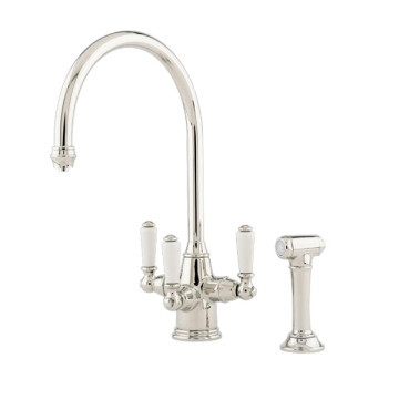 PERRIN & ROWE - Phoenician Triflow sink mixer with 3 levers, spray rinse & filter system in pewter NZ129